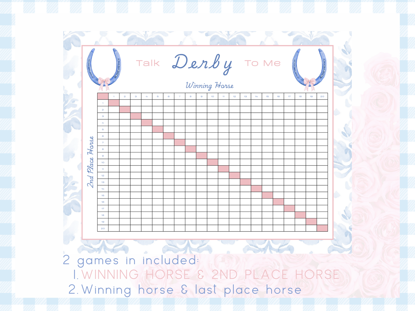 Instant Download – Derby Squares Game | Talk Derby to Me Collection | 20x16 & Letter Size | Kentucky Derby Party Game